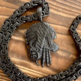 Indian Pendant Large - Black - Necklace (743)