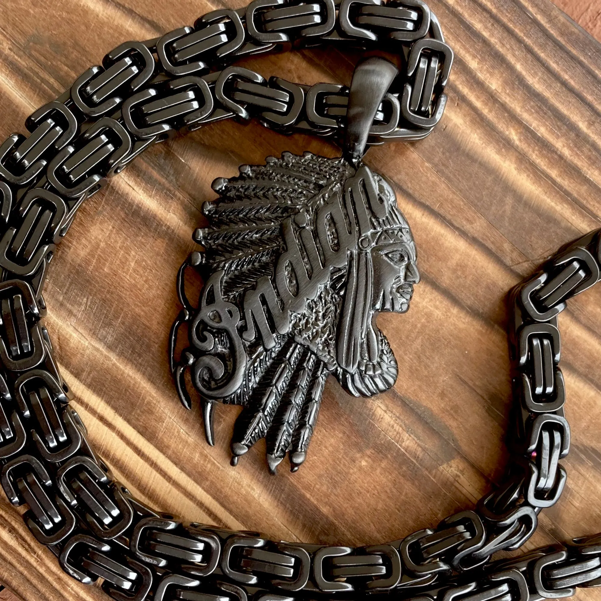 Indian Pendant Large - Black - Necklace (743)