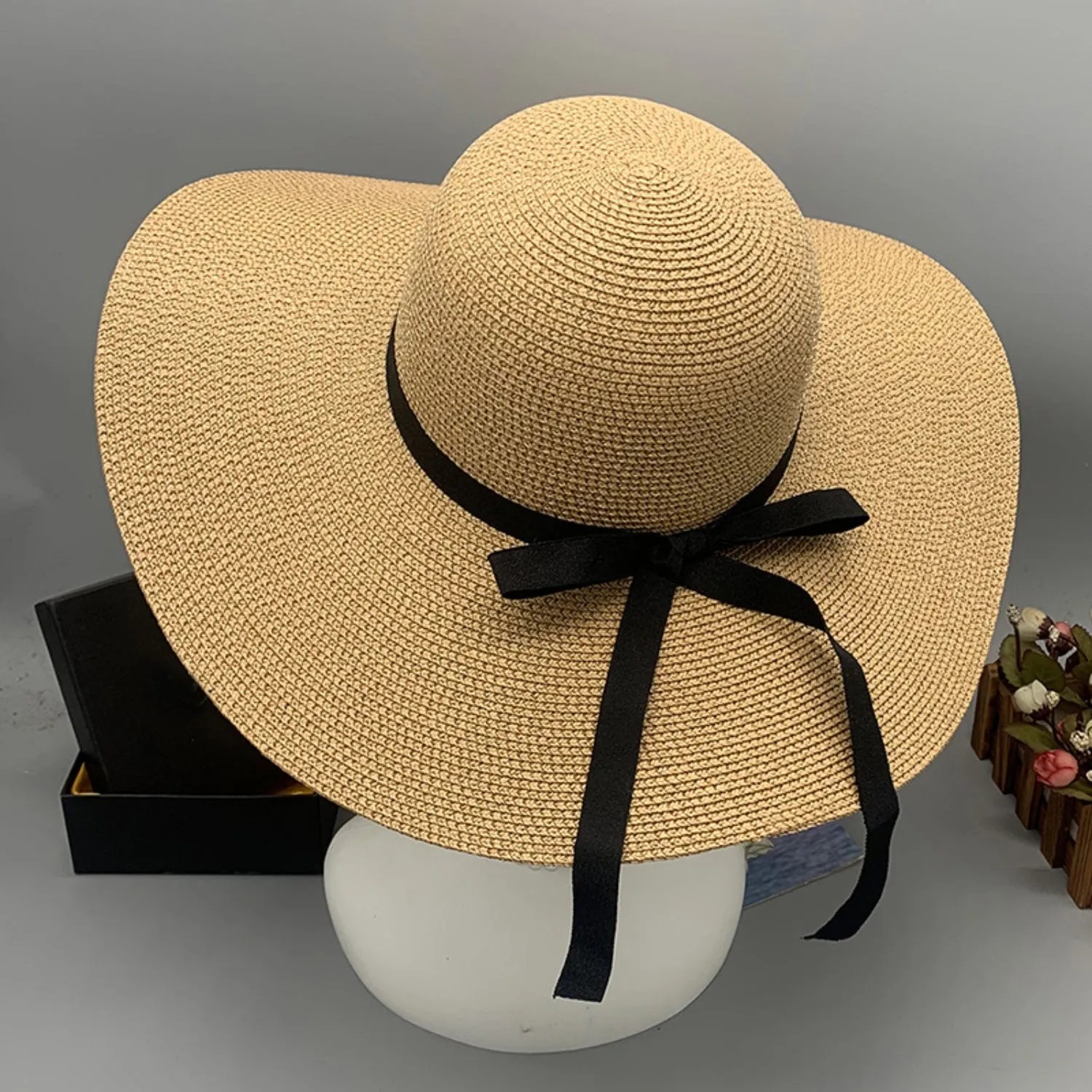 Julia Bow Paper Braided Wide Brim Hat