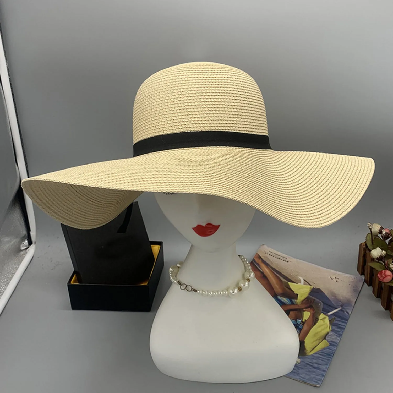 Julia Bow Paper Braided Wide Brim Hat