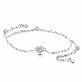 Layered Heart Ankle Bracelet Sterling Silver