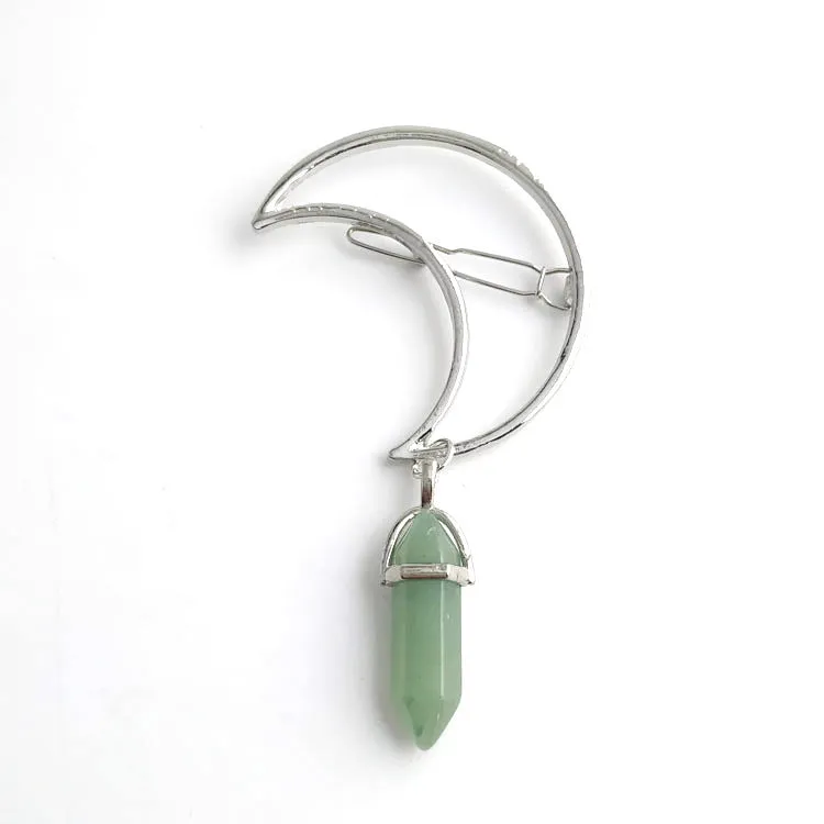 Lucky Moon Quartz Stone hair clip Stone Pendent Hairpin