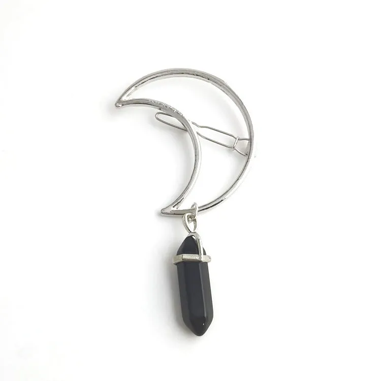 Lucky Moon Quartz Stone hair clip Stone Pendent Hairpin