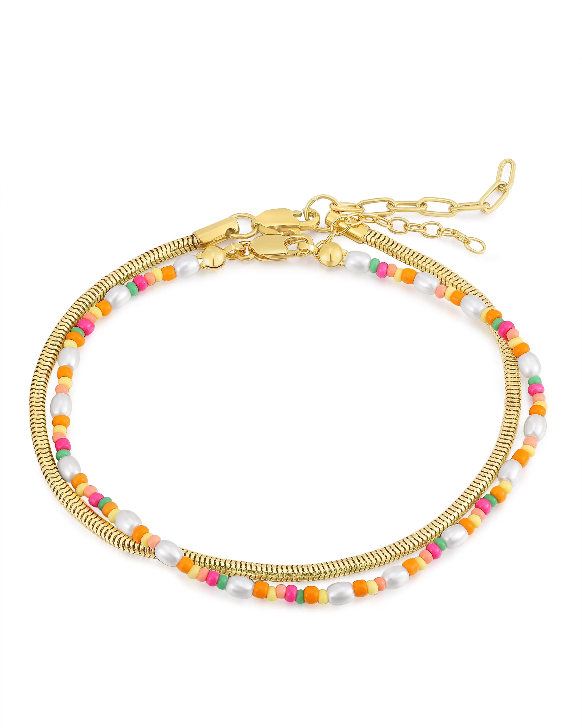 Luv Aj Lahania Pearl Multicolor Beaded Anklet Set in 18k Gold