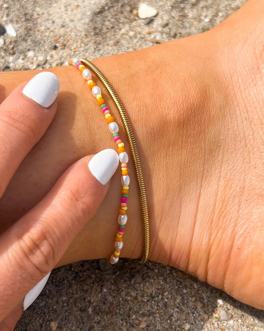 Luv Aj Lahania Pearl Multicolor Beaded Anklet Set in 18k Gold