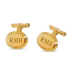 Men's Engravable Oval Cuff Links in Brass with 18K Gold Electroplate (3 Initials)