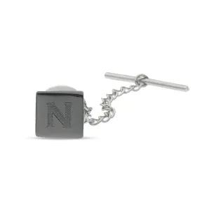 Men's Engravable Square Tie Tack in Brass with Gunmetal Grey Electroplate (1 Initial) of Trendolla