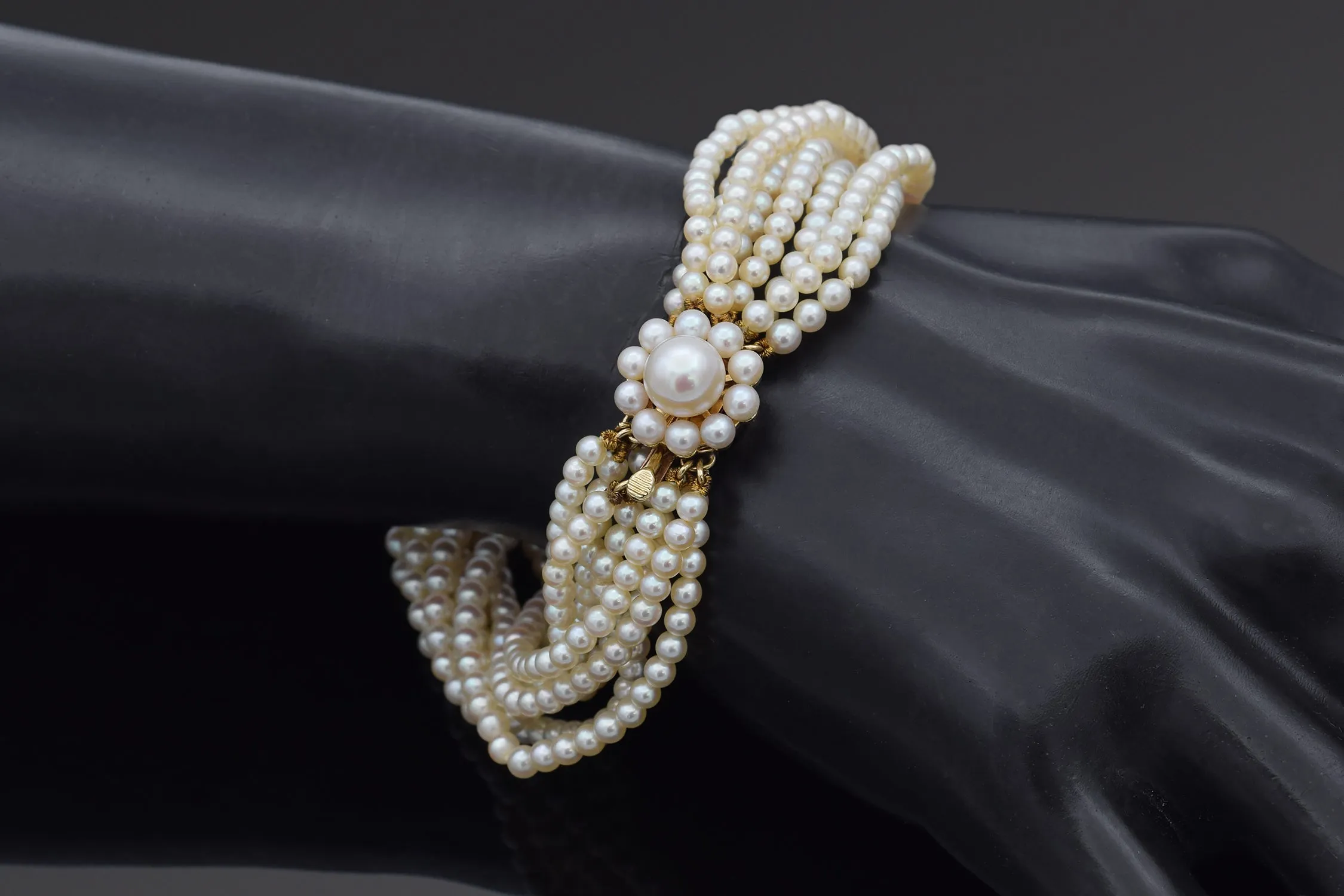 Mikimoto 14K Yellow Gold Pearl Beaded Torsade Multi-Strand Bracelet