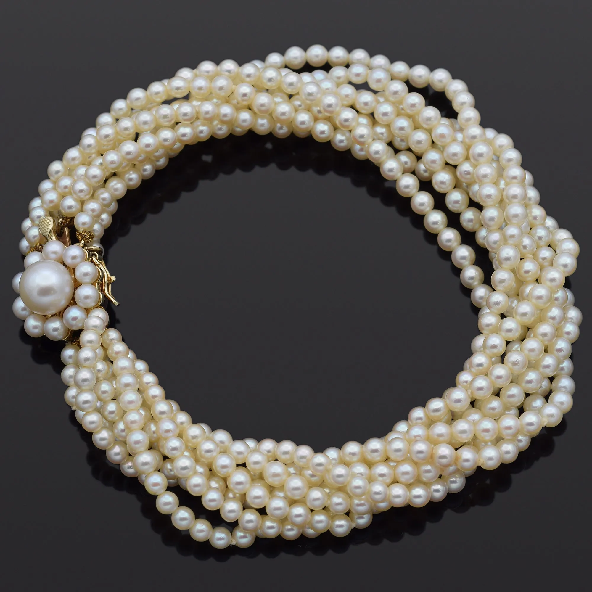 Mikimoto 14K Yellow Gold Pearl Beaded Torsade Multi-Strand Bracelet