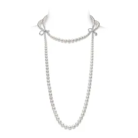 Mikimoto 18K White Gold Double Strand Pearl and Diamond Necklace