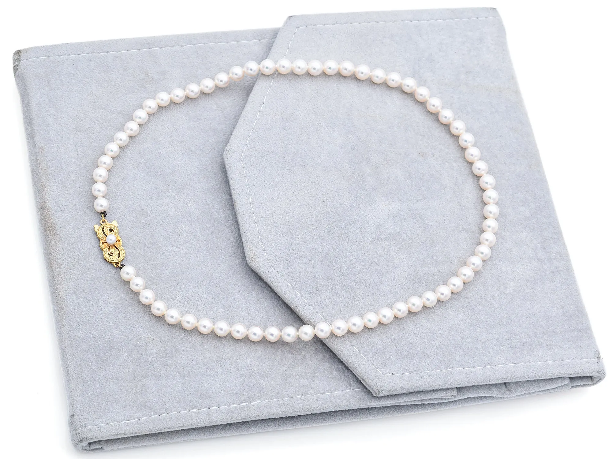 Mikimoto 18K Yellow Gold Pearl Beaded Strand Necklace 16 Inches