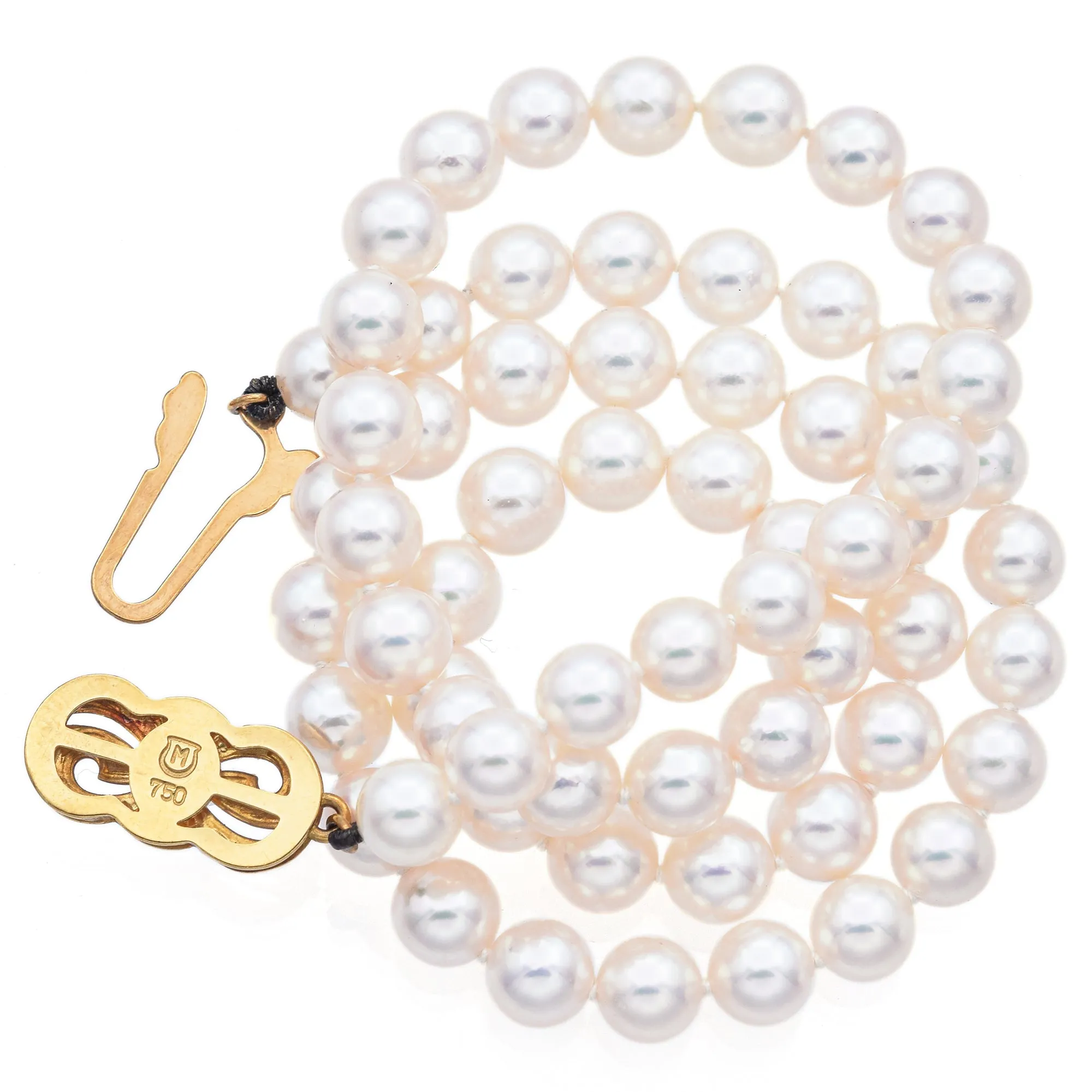 Mikimoto 18K Yellow Gold Pearl Beaded Strand Necklace 16 Inches