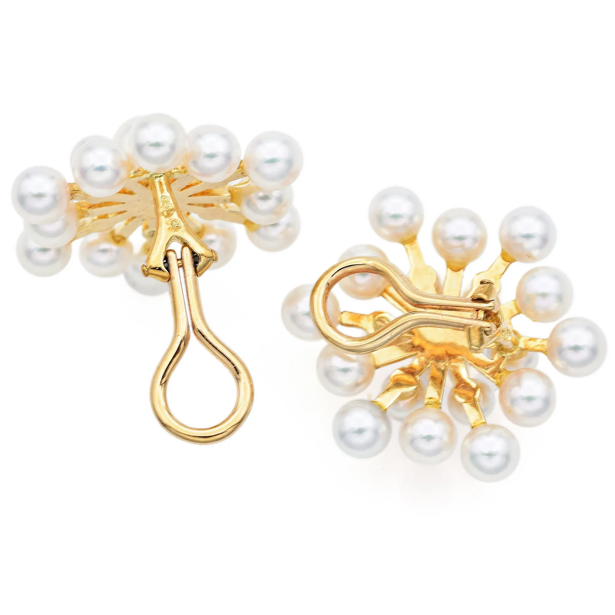 Mikimoto 18K Yellow Gold Pearl Snowflake Clip-On Earrings