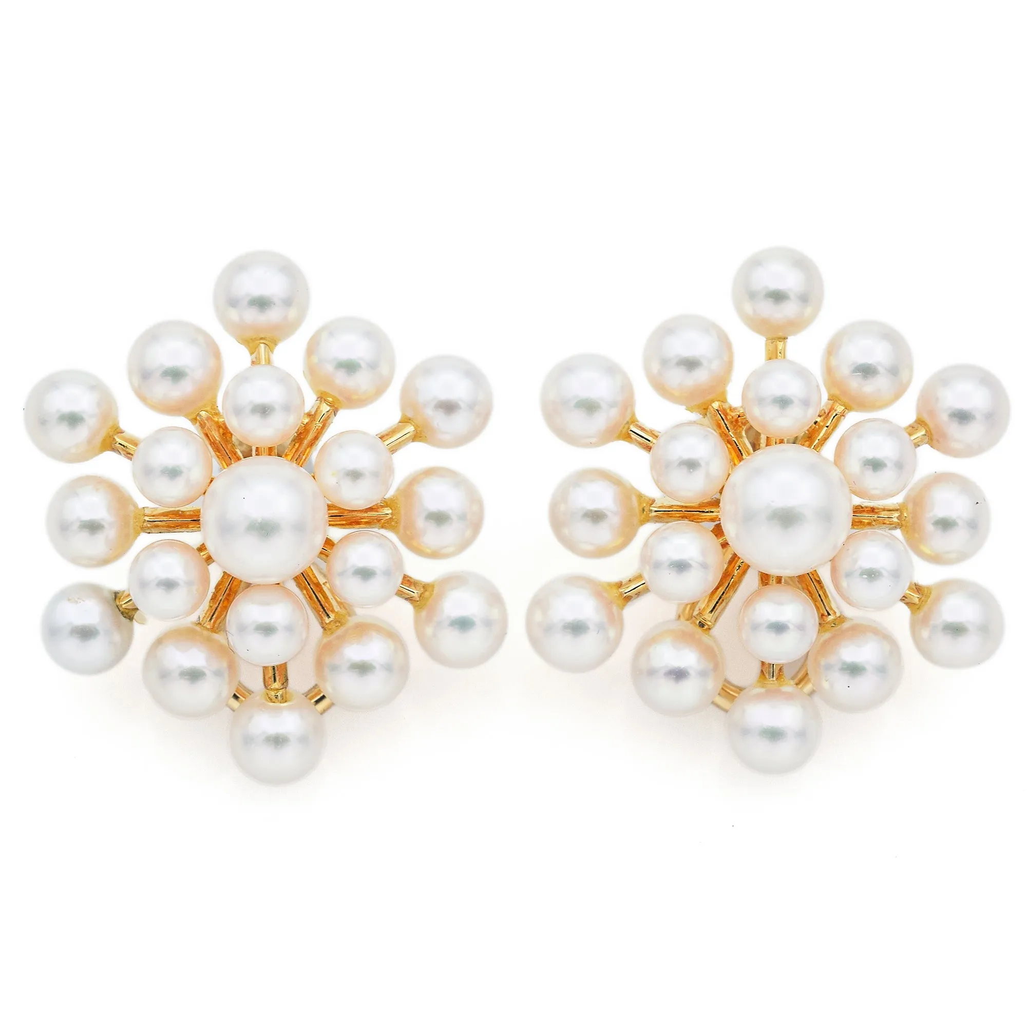 Mikimoto 18K Yellow Gold Pearl Snowflake Clip-On Earrings