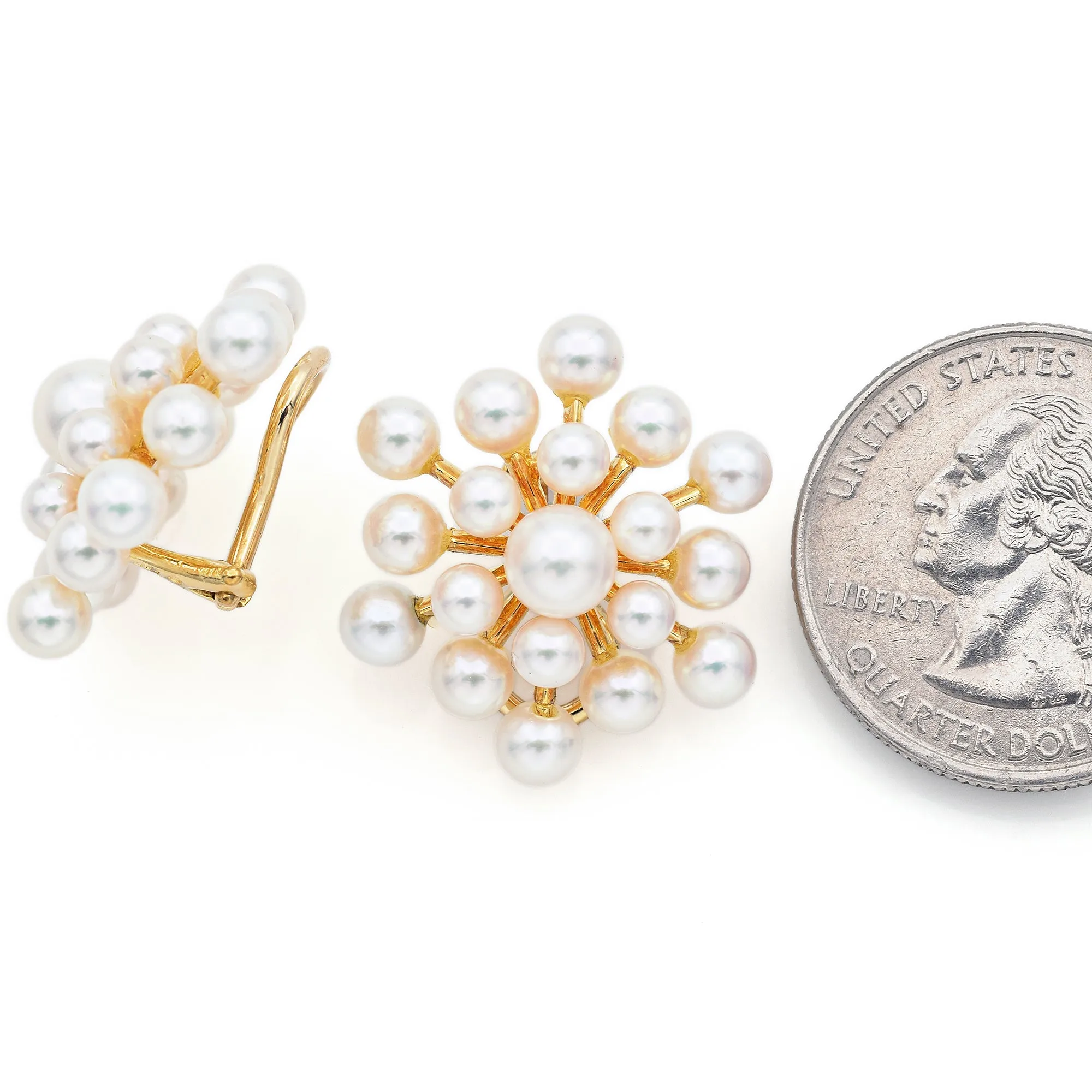 Mikimoto 18K Yellow Gold Pearl Snowflake Clip-On Earrings