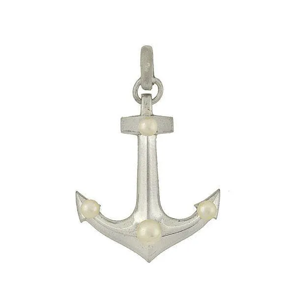 MIKIMOTO Estate Silver & Cultured Pearl Anchor Pendant