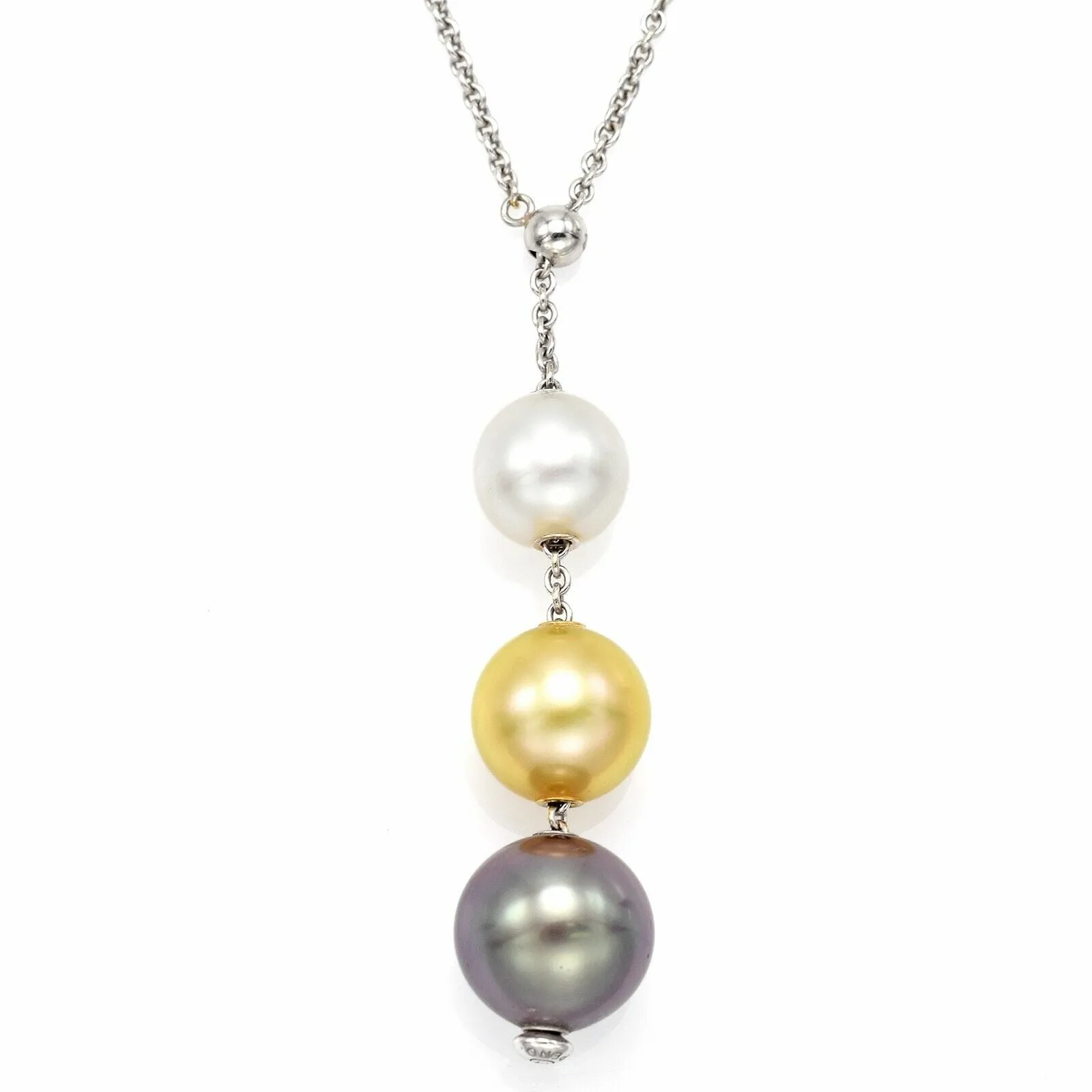 Mikimoto Vintage 14K White Gold Sea Pearl Graduated Drop Pendant Necklace