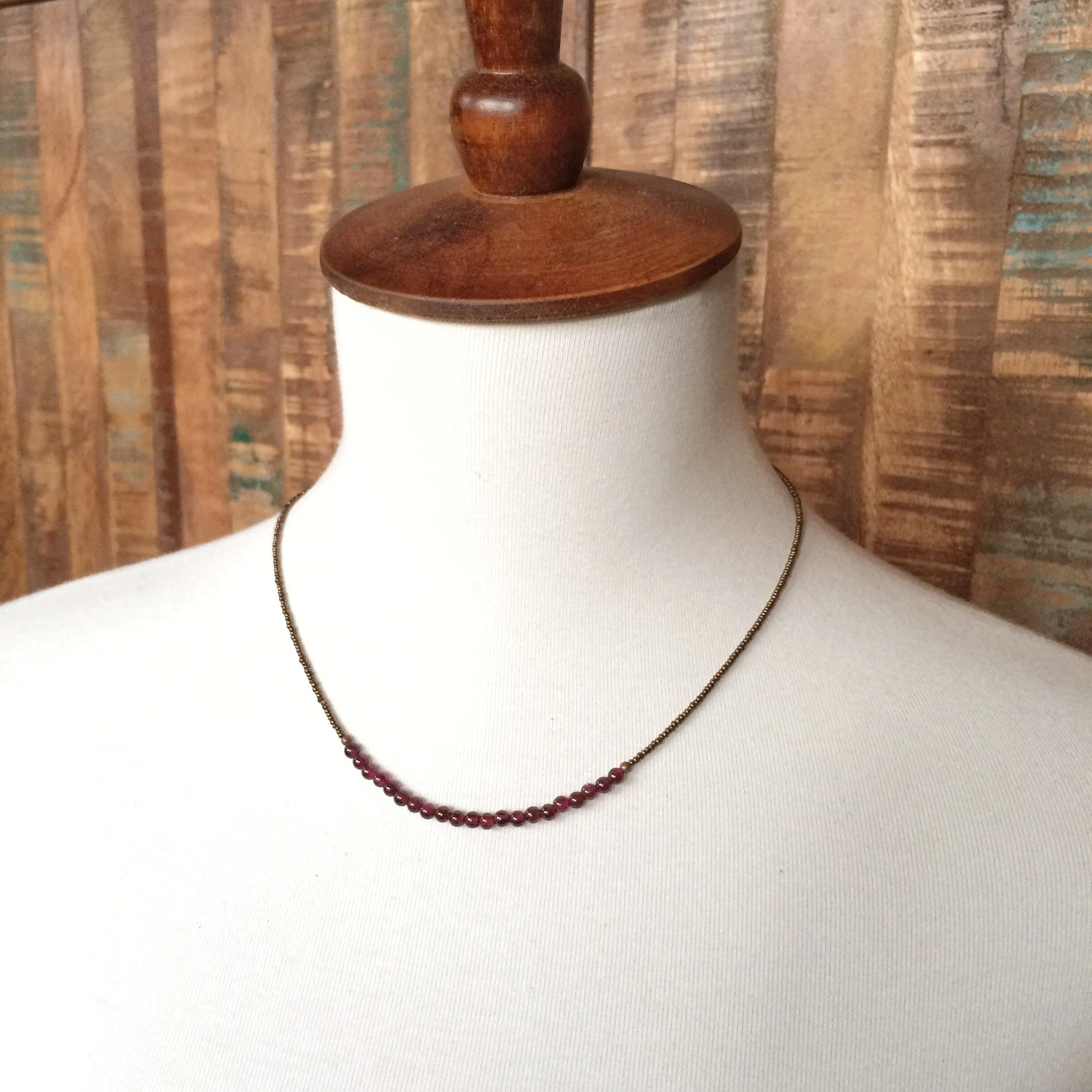 Minimalist Garnet Necklace, Layering Necklace, Holiday Gift for Her, Garnet Choker Necklace, January Birthstone Jewelry, Beaded Necklace