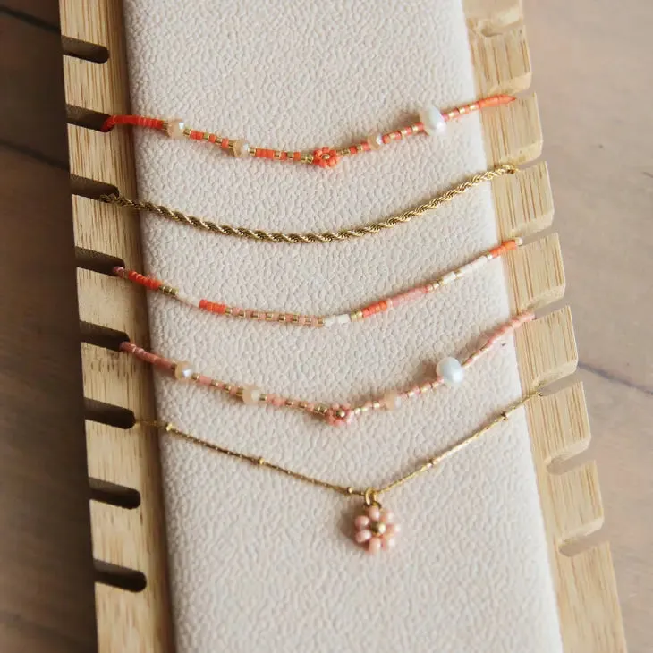 Miyuki anklet with daisy flower - Salmon