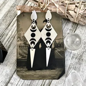 Moon Phases Geometric Stainless Steel Earrings / Pointy Earrings  - Long Dangly Geometric Earrings