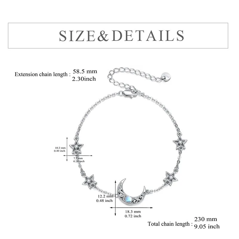 Moonstone Anklet for Women Sterling SilverJewelry Gifts for Girl Mother