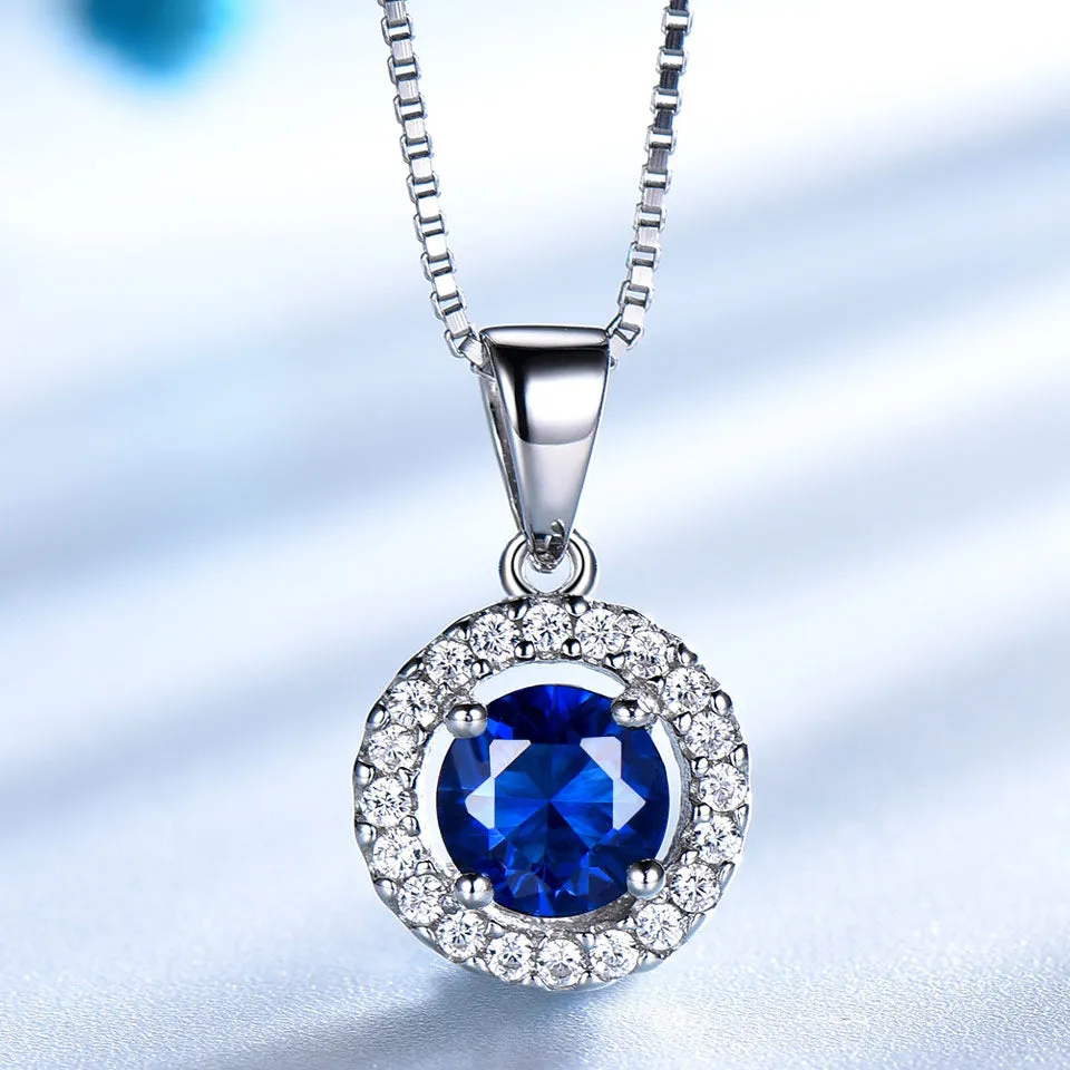 Nano Sapphire and Cubic Zirconia 925 Sterling Silver Pendant & Stud Earrings Jewelry Set