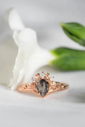 Nature inspired engagement ring with natural rose cut salt and pepper diamond / Ariadne