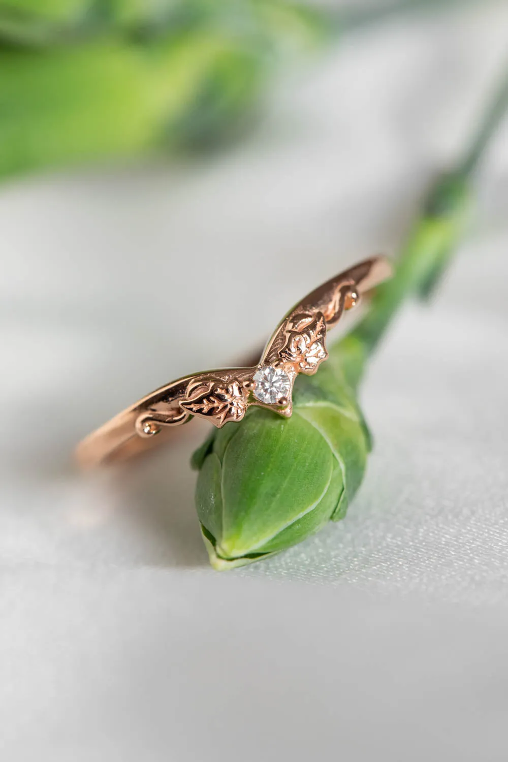 Nature inspired engagement ring with natural rose cut salt and pepper diamond / Ariadne