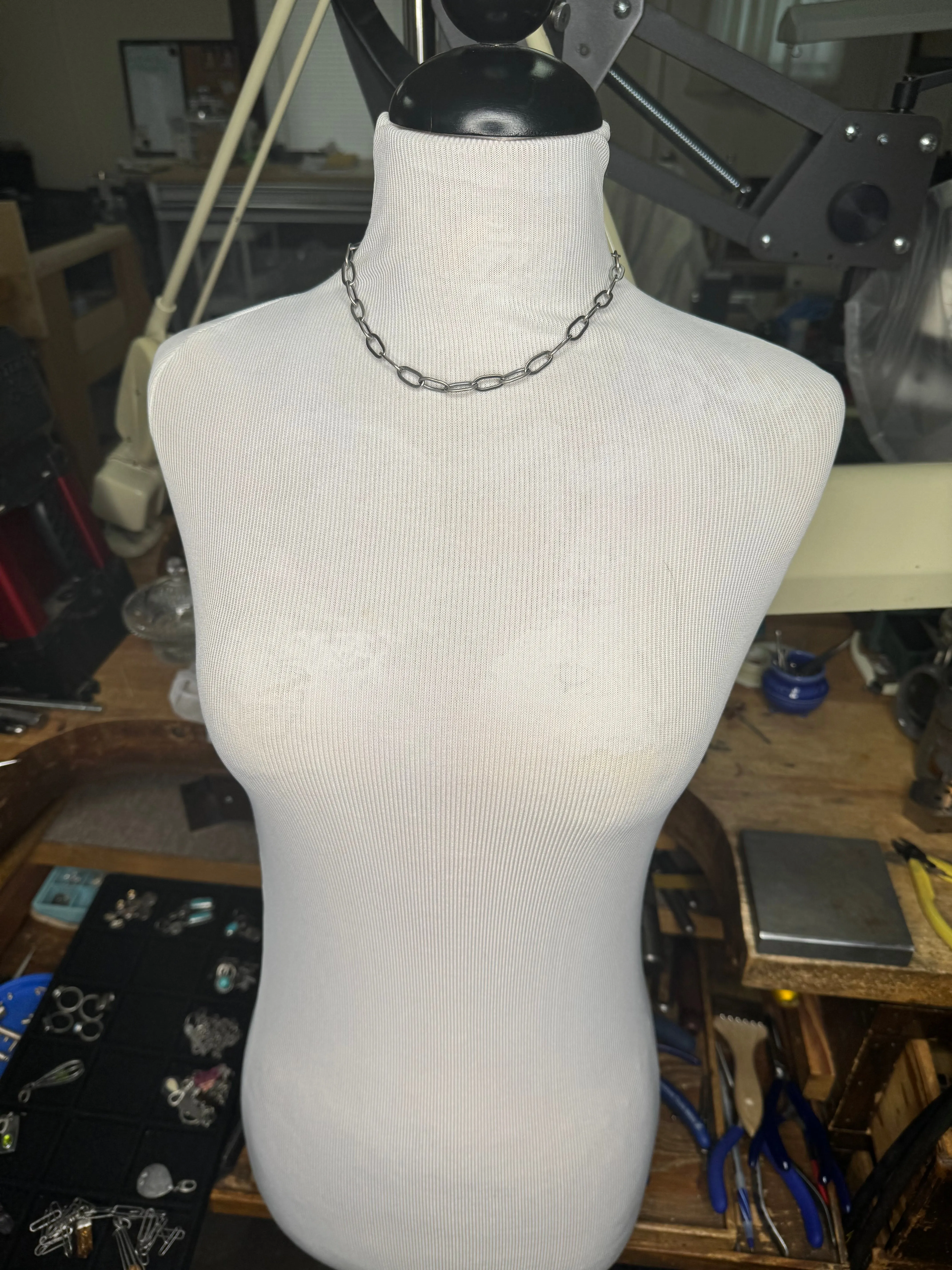 Oxidized Silver Chain Choker - 16