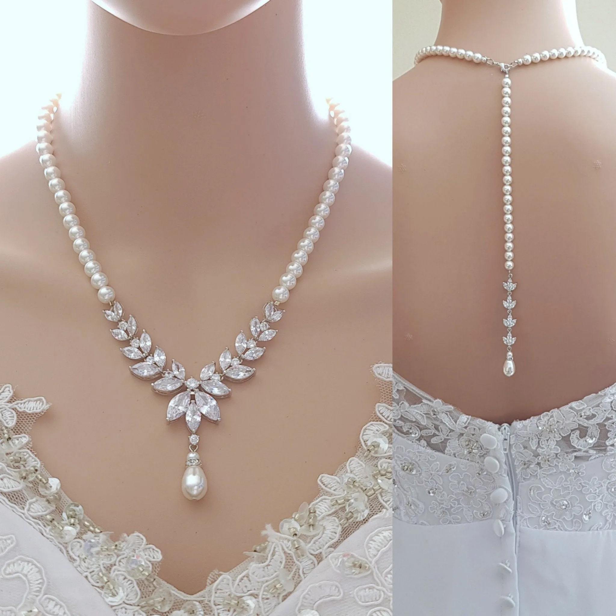 Pearl Bridal Jewelry Set Silver- Katie