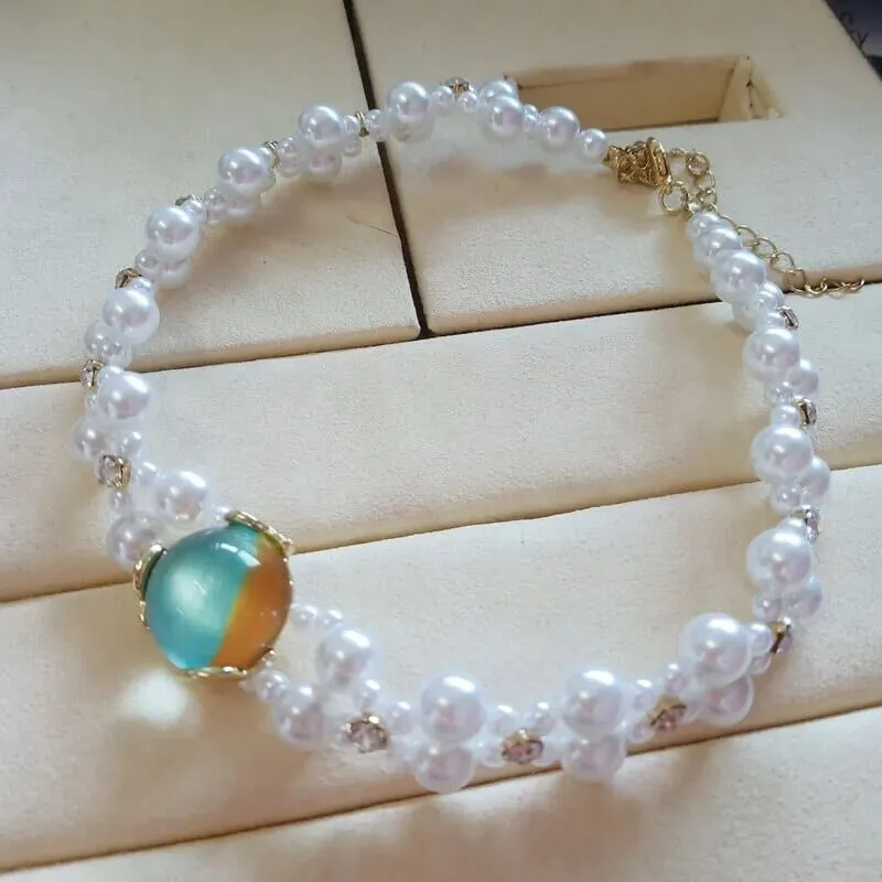 Pearl Green Opal Earrings and Choker Necklace