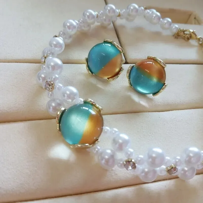 Pearl Green Opal Earrings and Choker Necklace