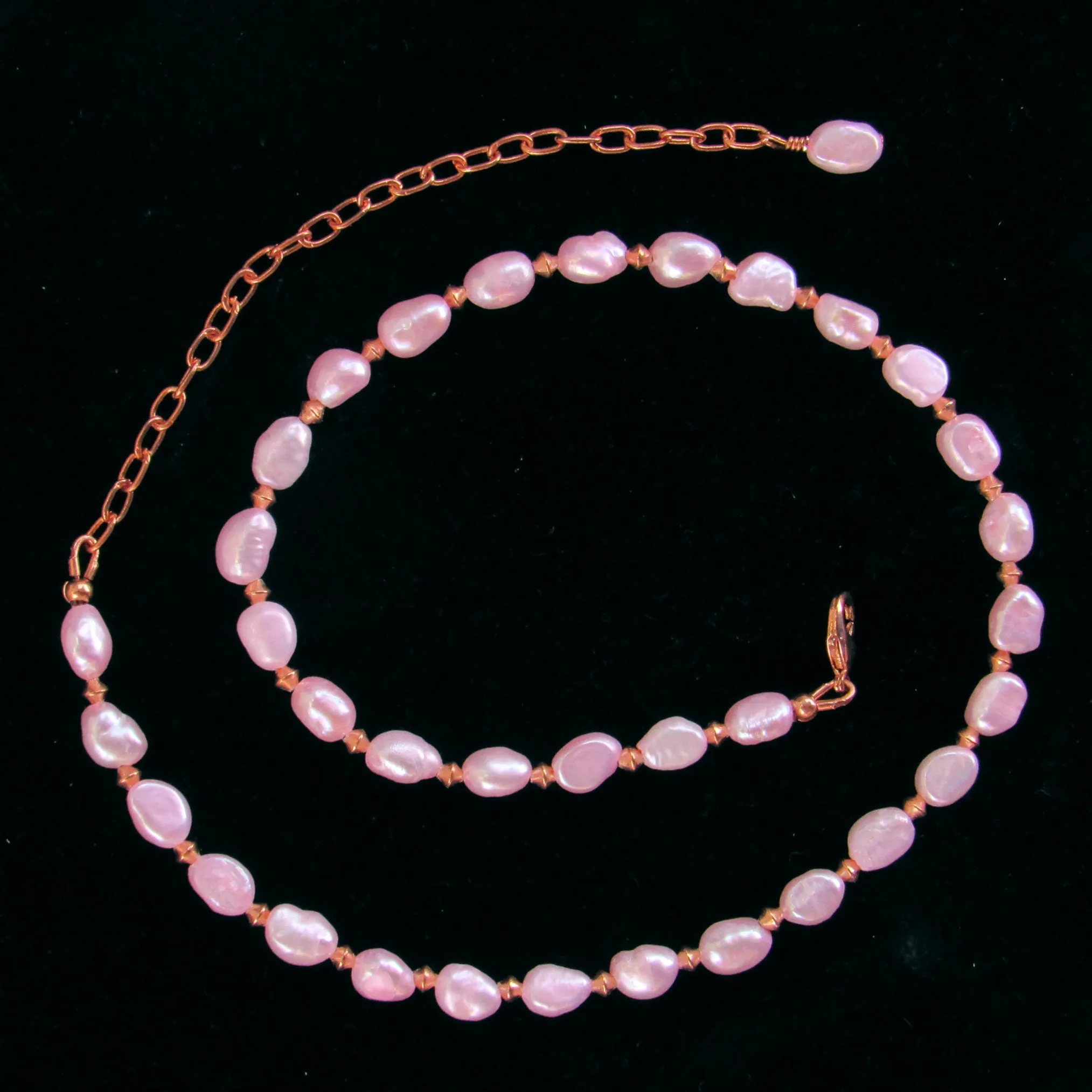 Pink Freshwater Pearls and Copper Necklace