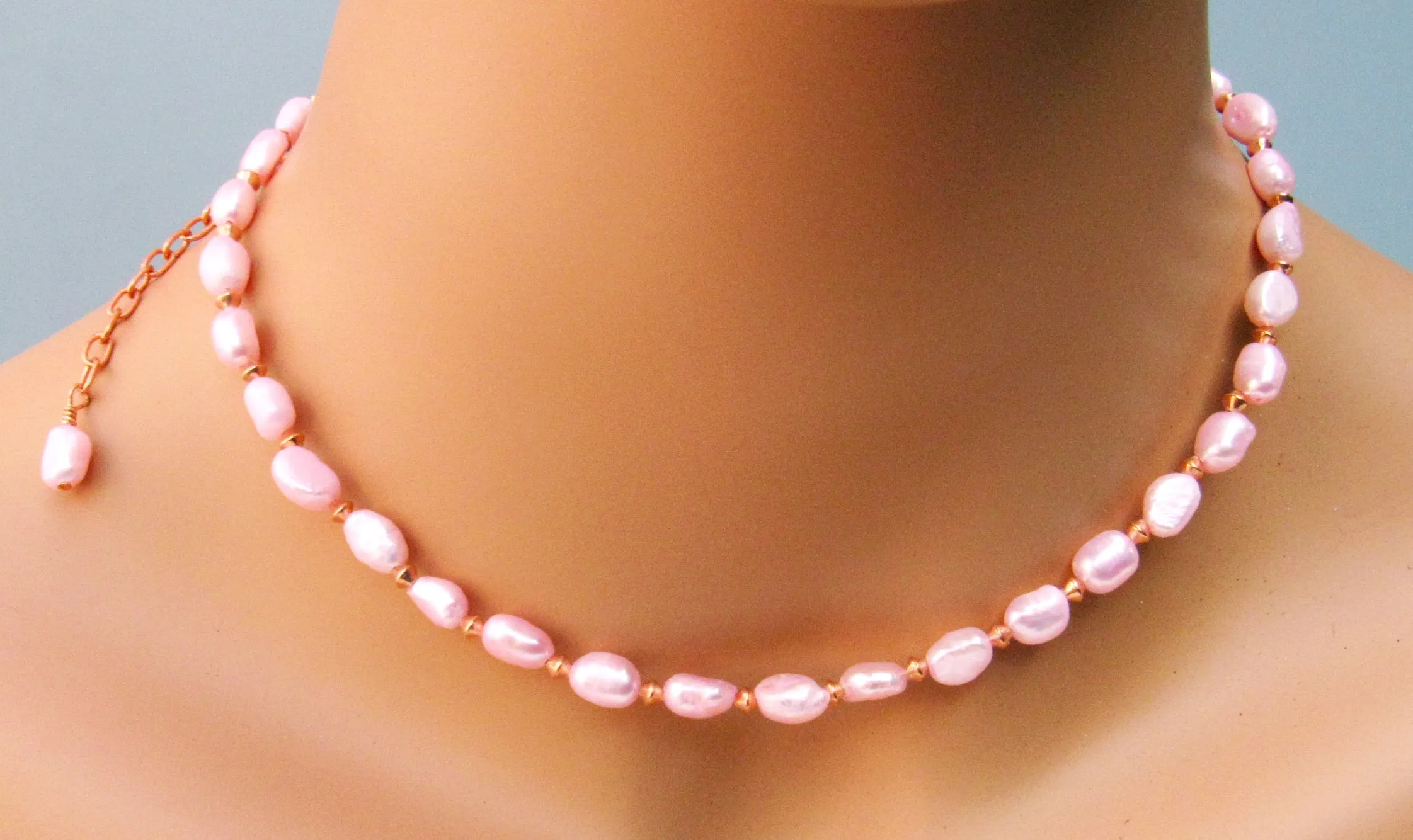 Pink Freshwater Pearls and Copper Necklace