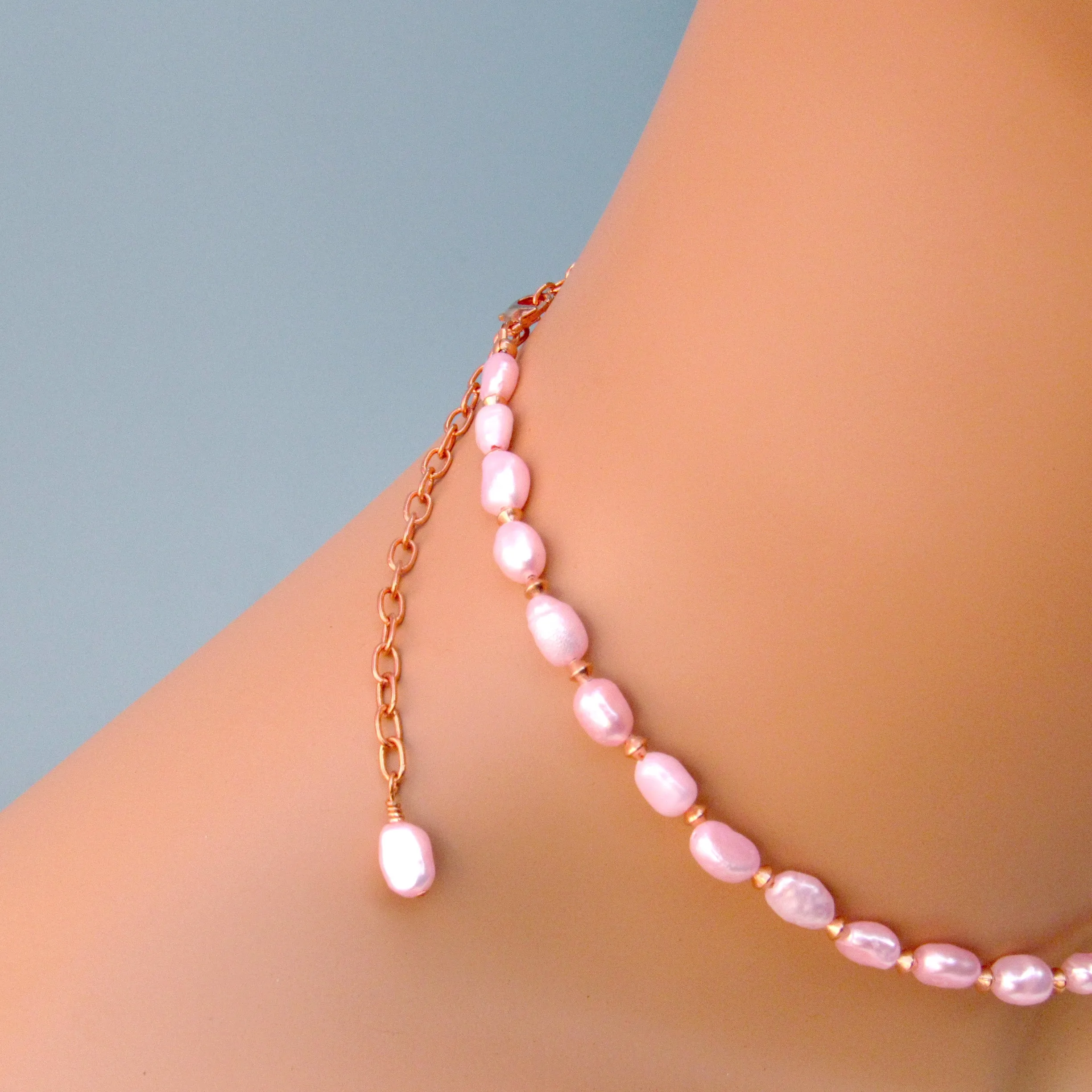 Pink Freshwater Pearls and Copper Necklace