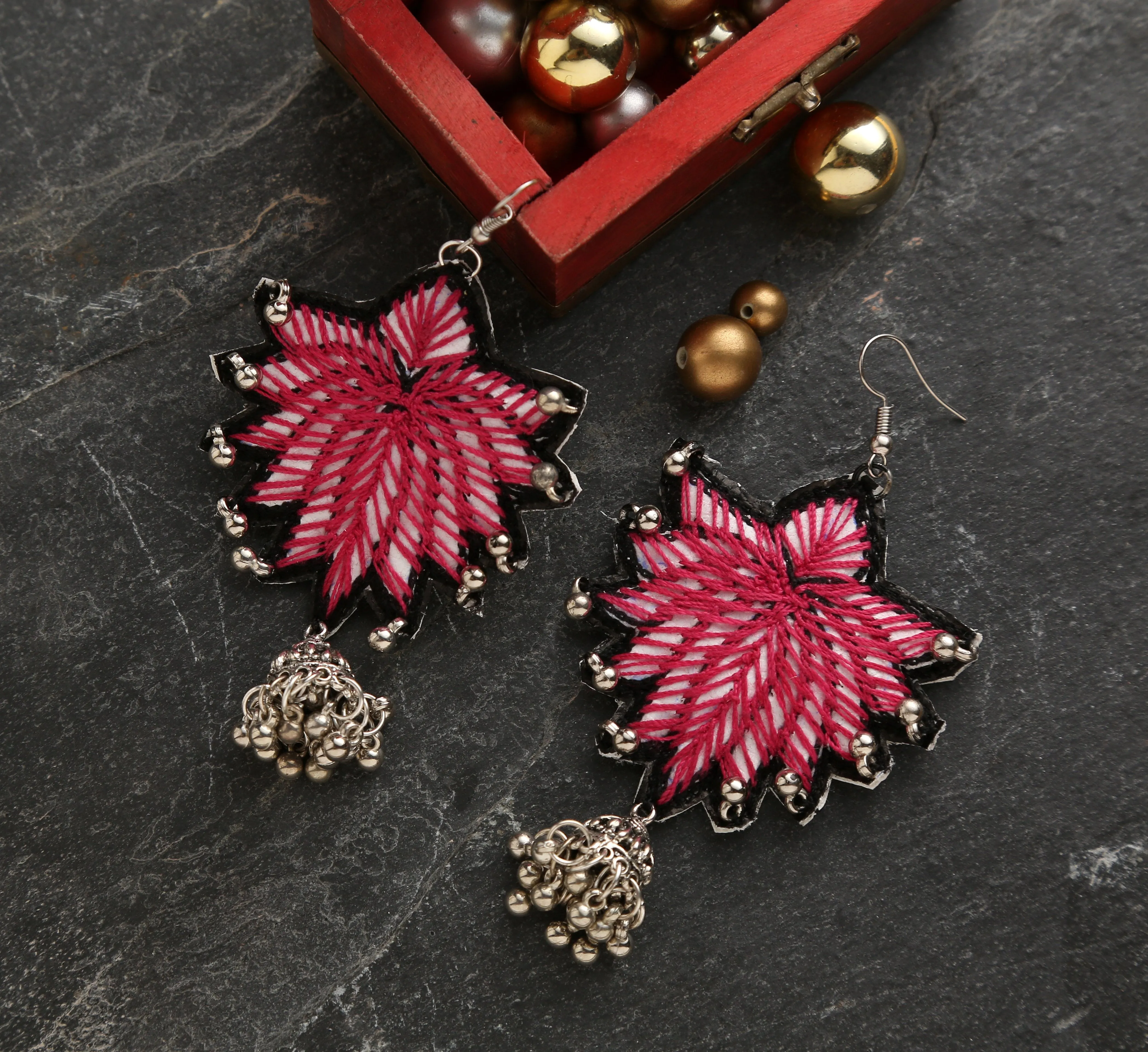 Pink Lotus Hand embroidered Earring