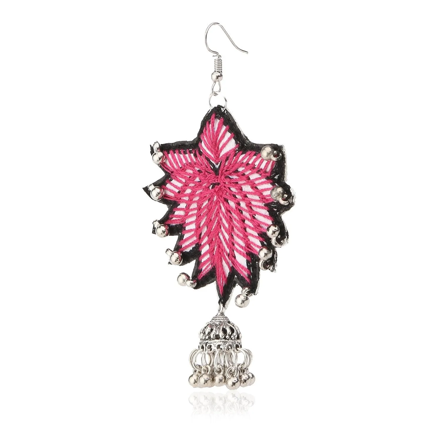 Pink Lotus Hand embroidered Earring