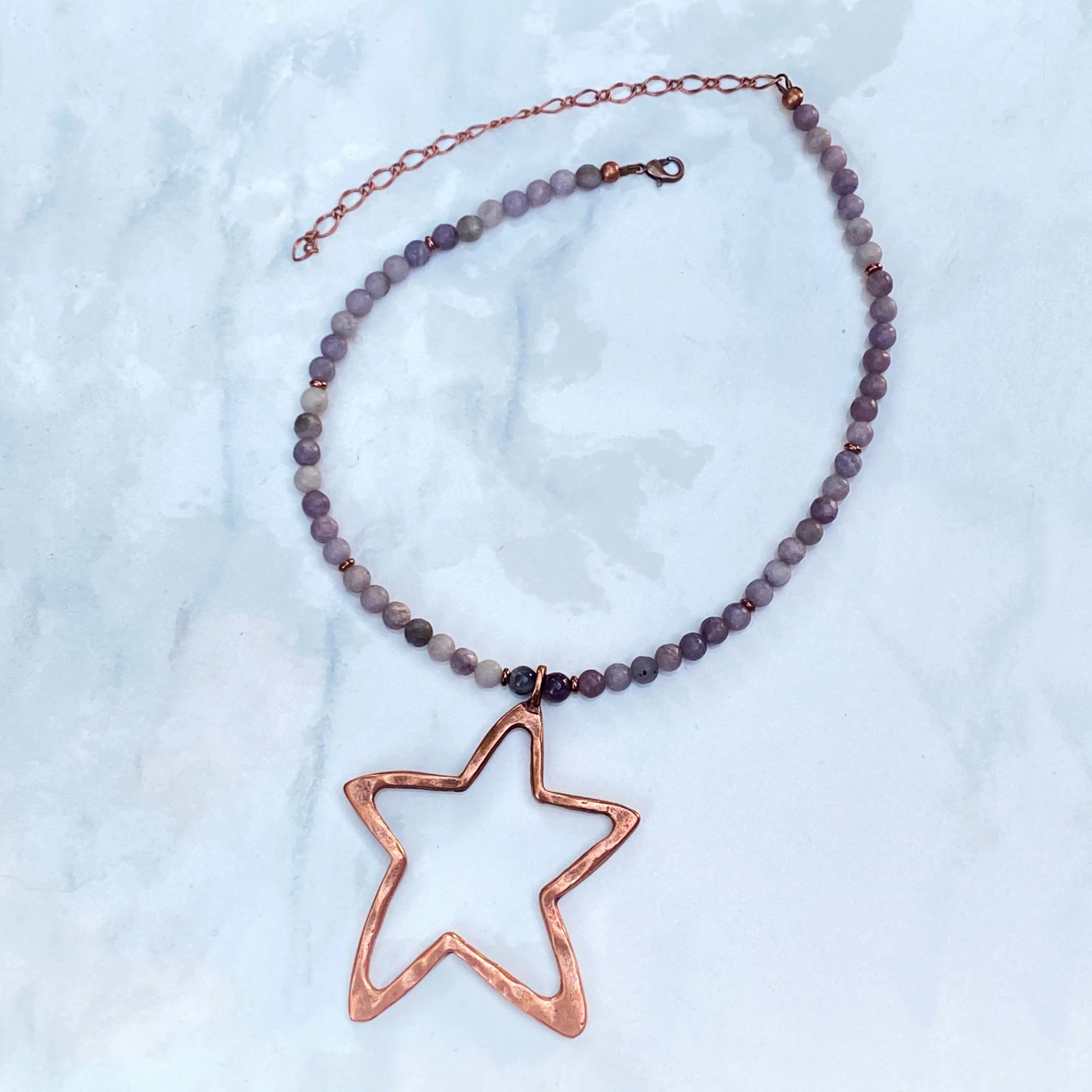 Pink Tourmaline gemstone with Copper Star pendant Necklace