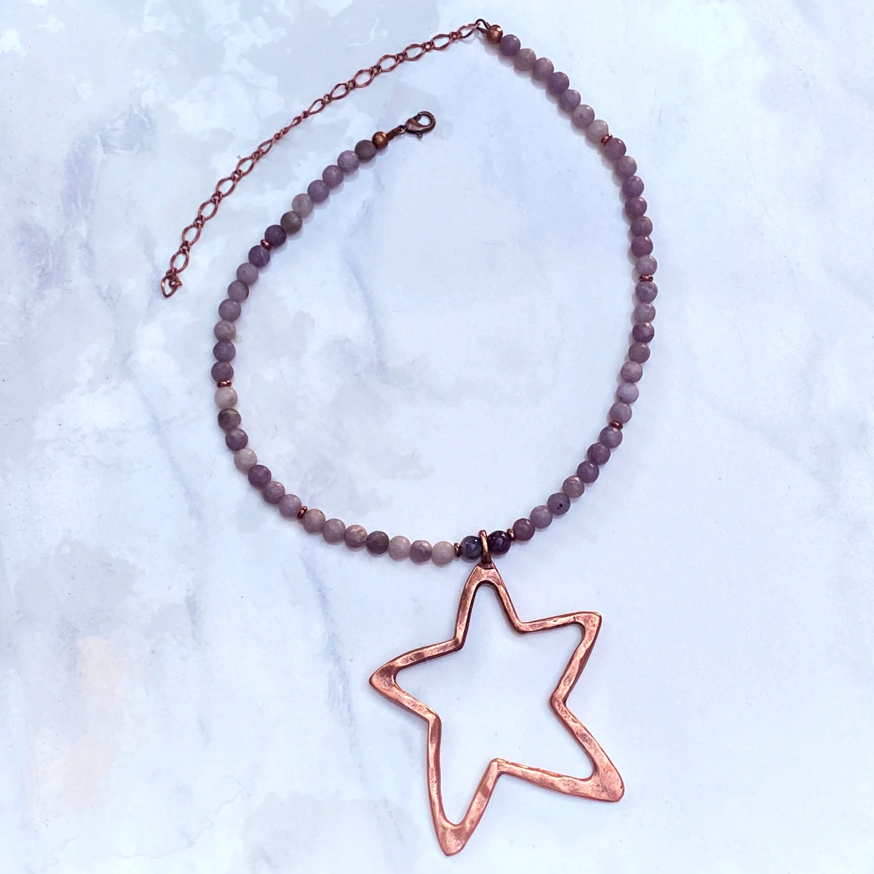 Pink Tourmaline gemstone with Copper Star pendant Necklace