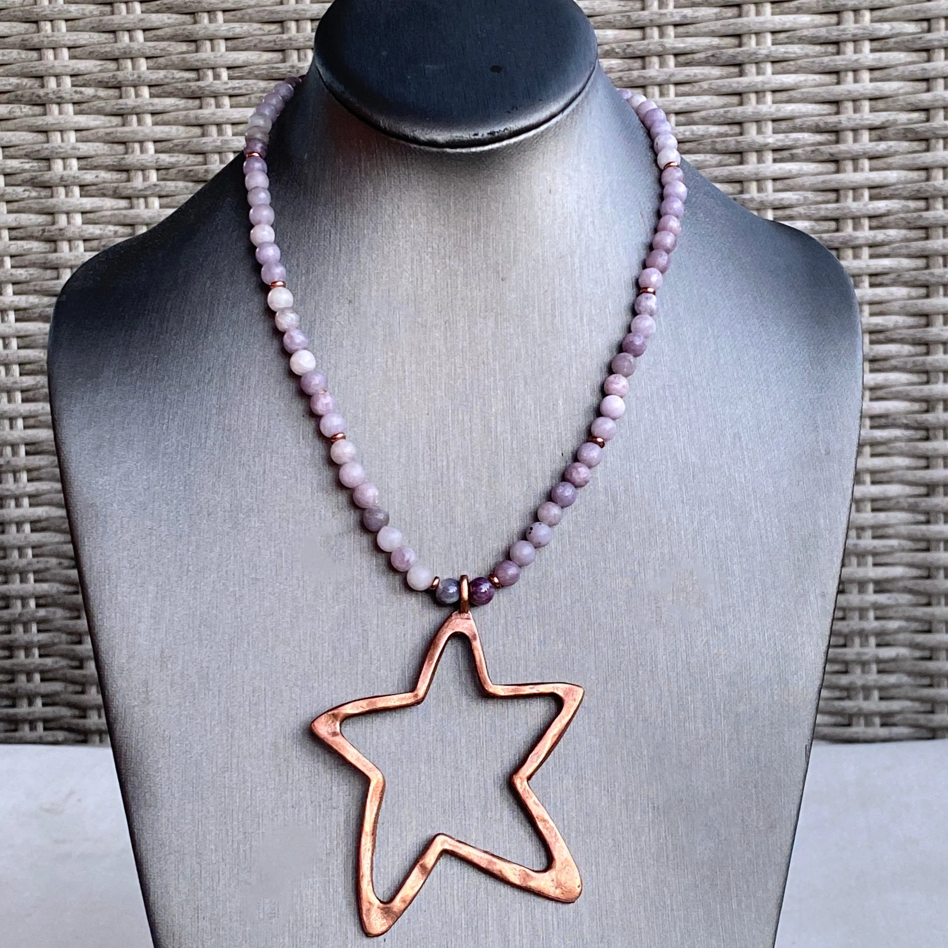 Pink Tourmaline gemstone with Copper Star pendant Necklace