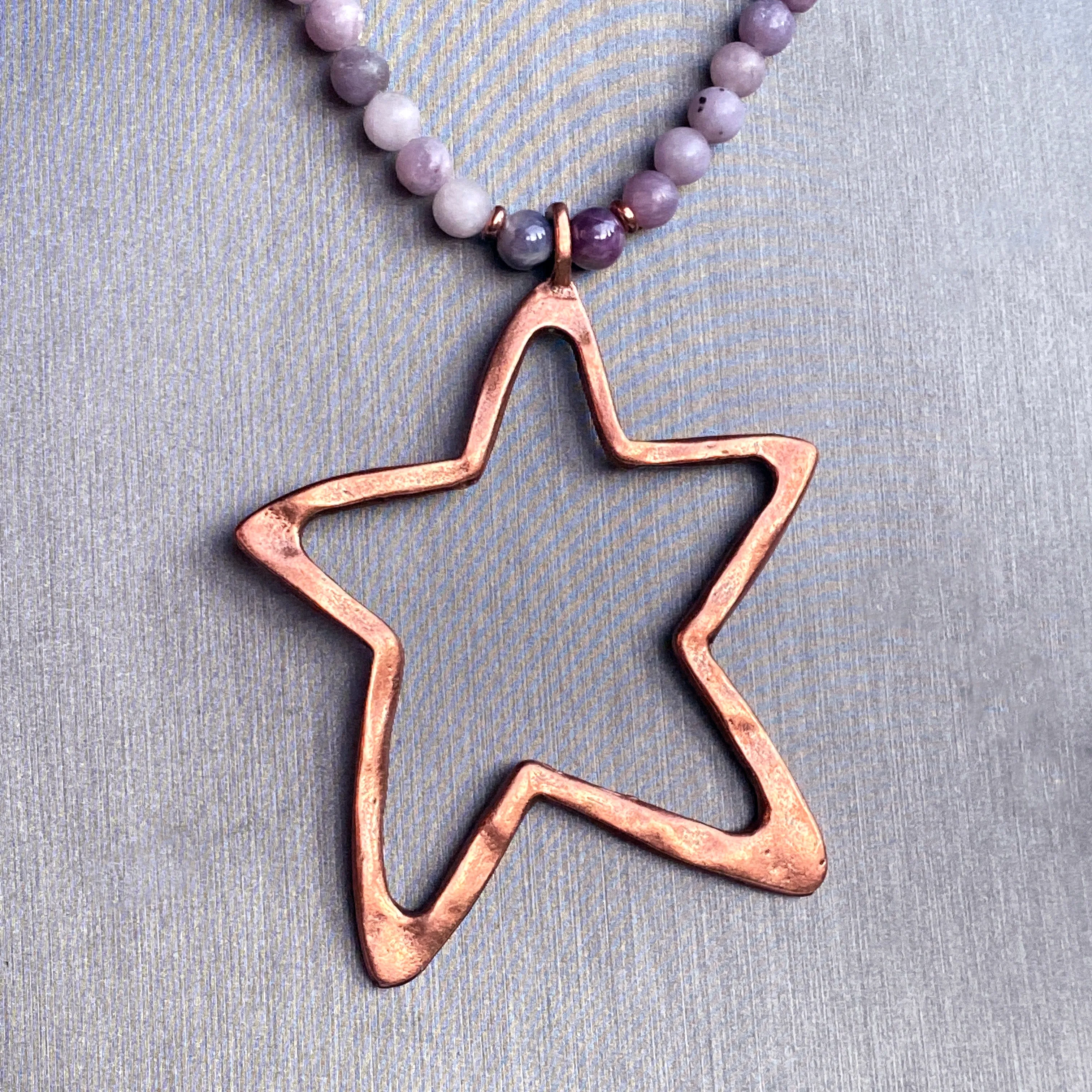 Pink Tourmaline gemstone with Copper Star pendant Necklace