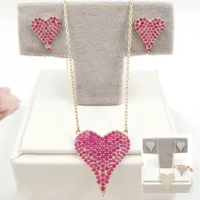 Pink/White Heart Jewelry Set 18K Gold