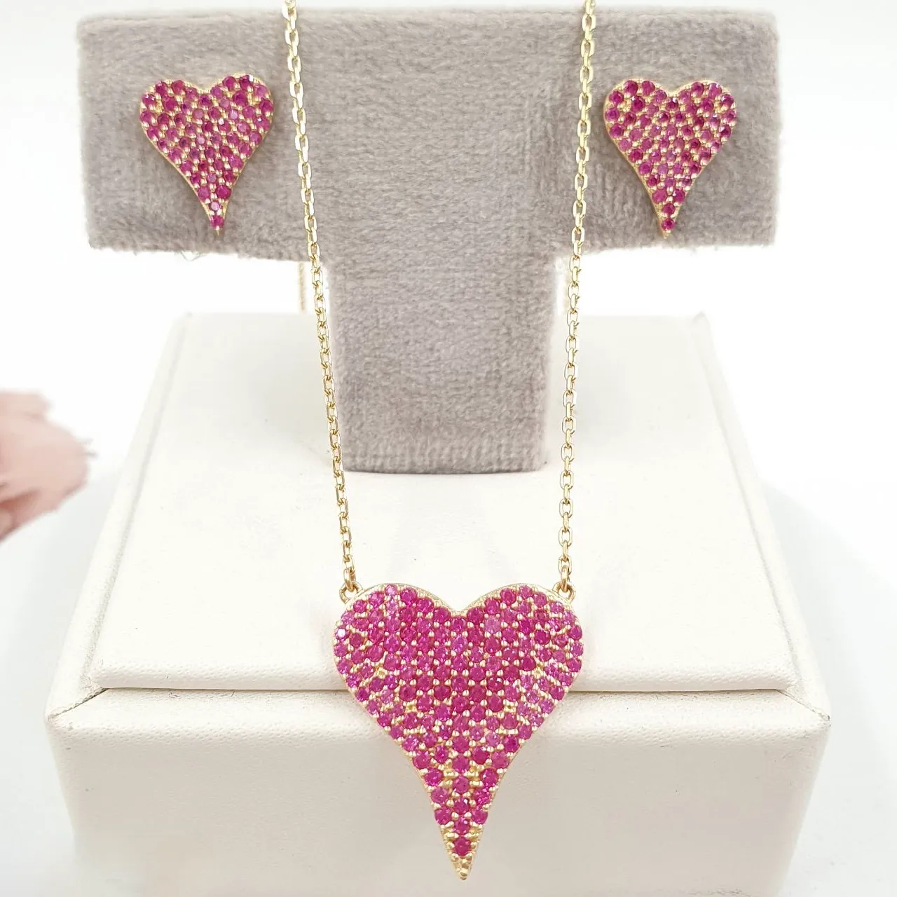 Pink/White Heart Jewelry Set 18K Gold