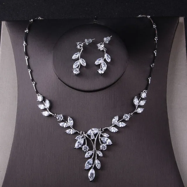 Princess Cubic Zirconia Tiara, Necklace & Earrings Wedding Jewelry Set