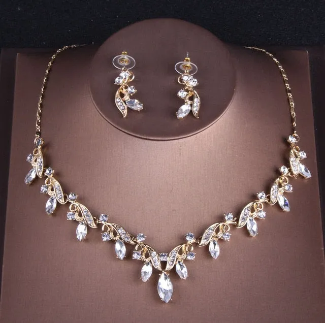 Queen Rhinestone and Pearl Tiara, Necklace & Earrings Wedding Jewelry Set