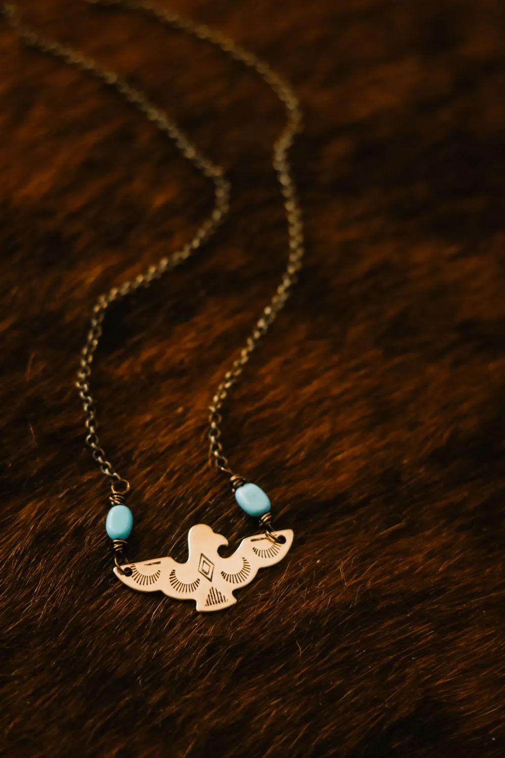 Rain Bird Necklace-Brass Thunderbird Southwest Choker