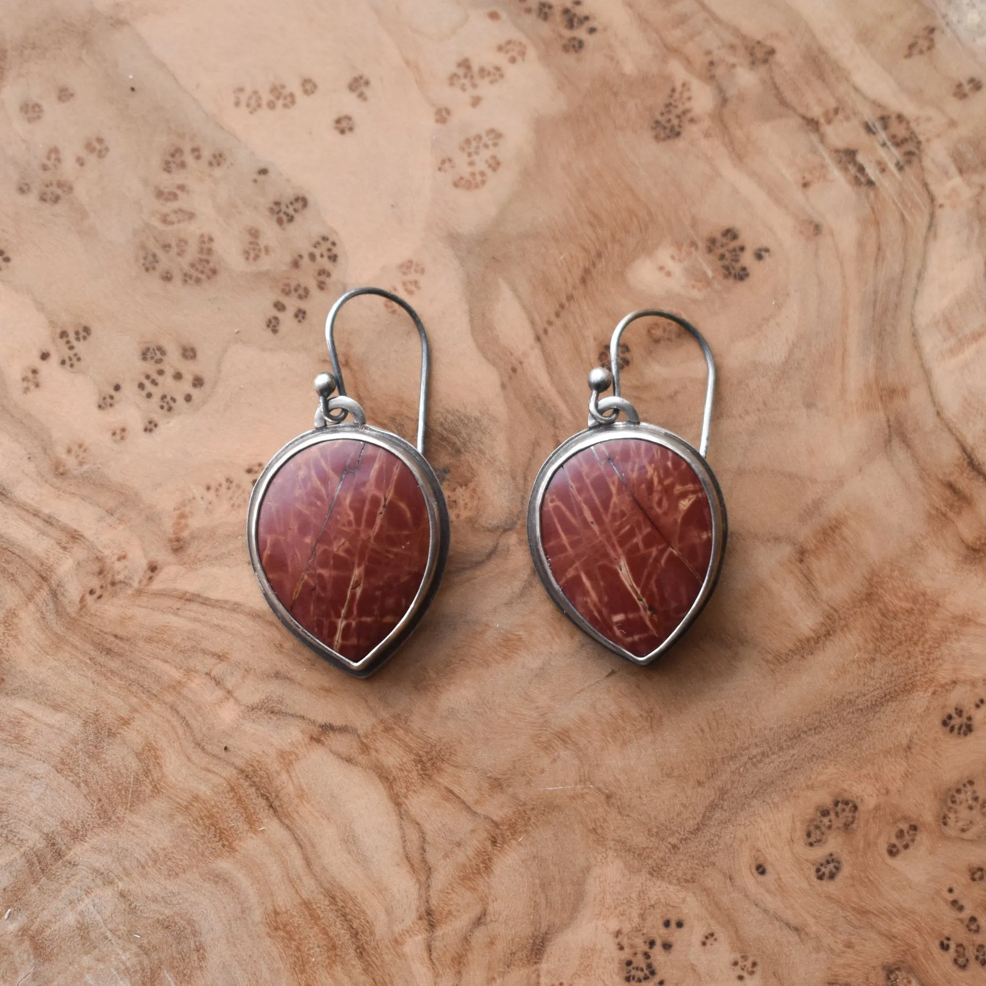 Red Creek Jasper Earrings - .925 Sterling Silver Ring - Silversmith - Jasper Drop Earrings