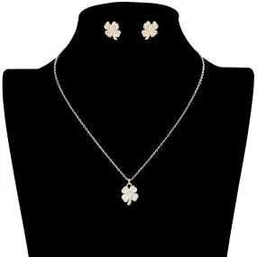 Rhinestone Embellished Clover Pendant Necklace