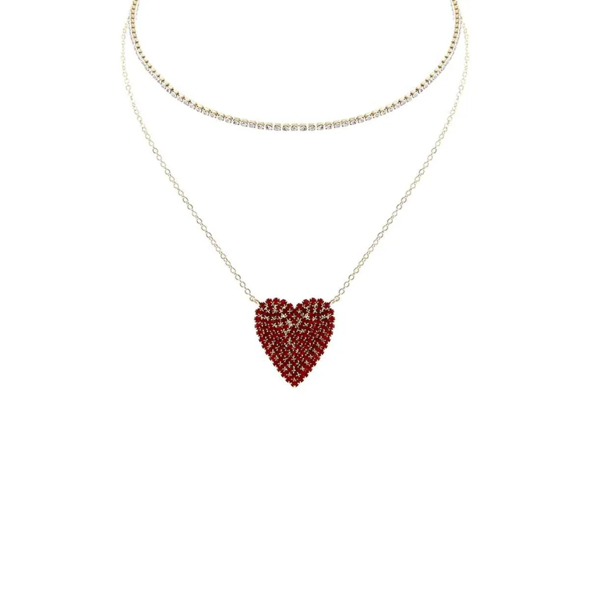 Rhinestone Heart Choker And Necklace Set