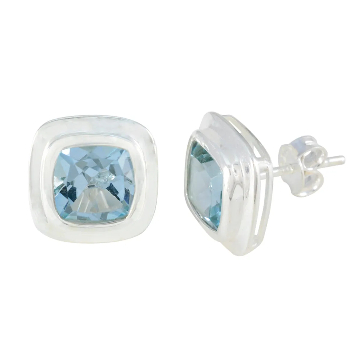 Riyo Alluring 925 Sterling Silver Earring For Femme Blue Topaz Earring Bezel Setting Blue Earring Stud Earring